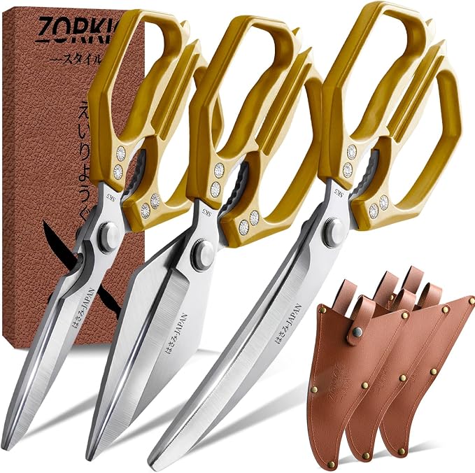 Kitchen Scissors Set Silver 3PCS, Heavy Duty Poultry Shears Kitchen Shear for Food Chicken Scissor All Purpose,Japan Meat Cutting Scissors, Bones Food Cooking Shears, Gifts for Men Women Mom Dad