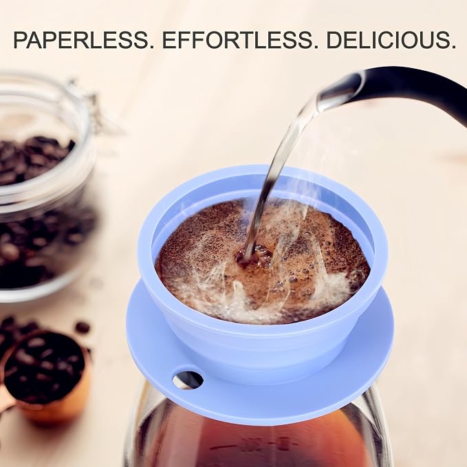 Portable Coffee Maker Pour Over, Travel Coffee Maker Set + Travel Electric Kettle With Temp Control, Collapsible Portable Tea Kettle for Traveling, Hotel, Office, BPA-Free Silicone, 110V, Blue