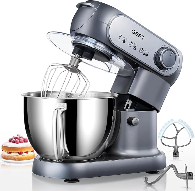 Stand Mixer, 6QT Mixers Kitchen Electric Stand Mixer, Dough Mixer Gray | 600W Tilt-Head Kitchen Mixer with Stainless Steel Bowl, Dishwasher-Safe Dough Hook, Flat Beater, Wire Whisk, Splash Guard