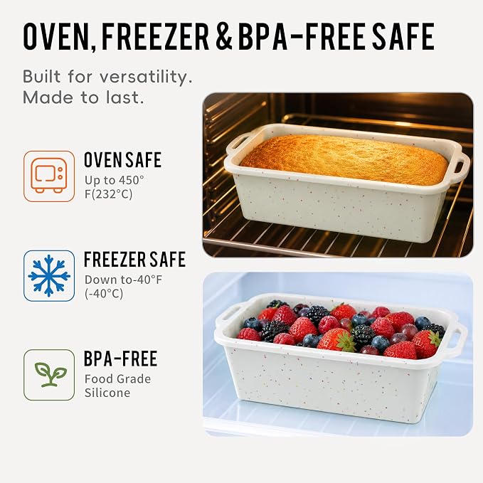 Vinino Standard Nonstick Silicone Loaf Pan 8.5 x 4.5'' for Everyday Use | Cream Loaf Pan Fits Compact Kitchens, Perfect for Starter Bakeware, Fudgy Brownies & Everyday Homemade Bread Baking