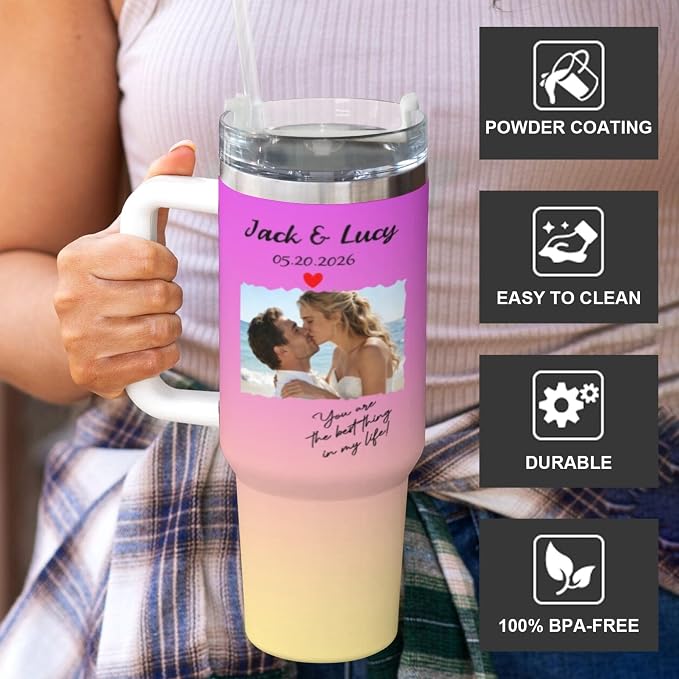 Personalized Tumbler Custom Vacuum Insulated Travel Mug Customizable Coffee Cup with Your Photos and Text Christmas Birthday Gift (40oz Design 8)