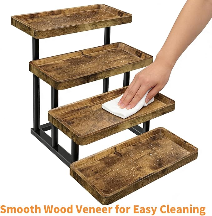 4 Tier Cupcake Stand, 15.7" Large Wooden Serving Tray | Party Food Display, Rustic Tiered Tray Decor Capable of Dessert Table & Perfume Organizer, with Sturdy Metal Frame
