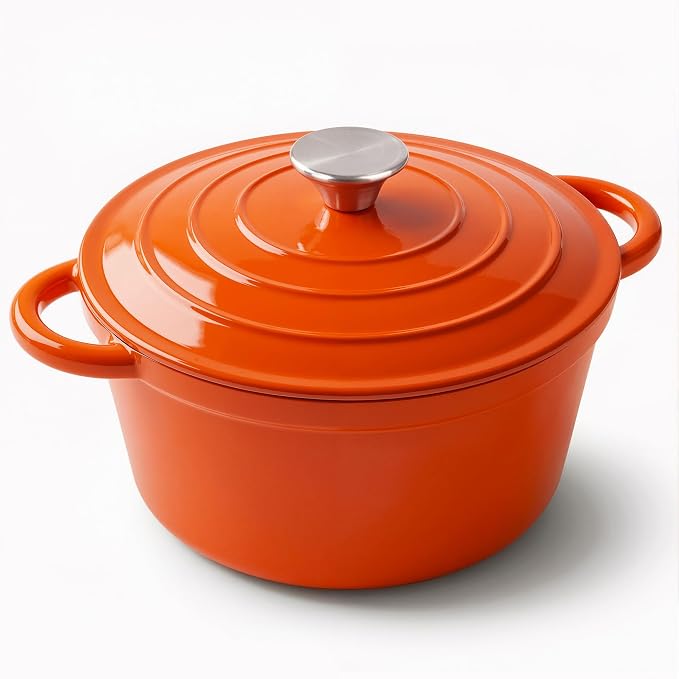 Miereirl 4.5 Quart Enameled Dutch Oven Pot with Lid, Cast Iron Dutch Oven with Dual Handles for Bread Baking, Cooking, Non-stick Enamel Coated Cookware (Orange)