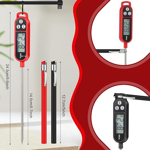 6 Pcs Meat Food Thermometer Food with Probe Water Liquid Instant Read Digital Thermometer Kitchen Cooking Supplies for Cooking BBQ Milk Yogurt (Red,Black)