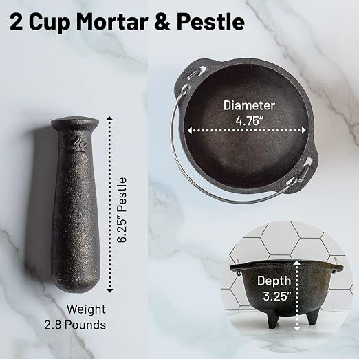 4.75 inch Cast Iron Mortar and Pestle Set 2 Cup Spice Grinder