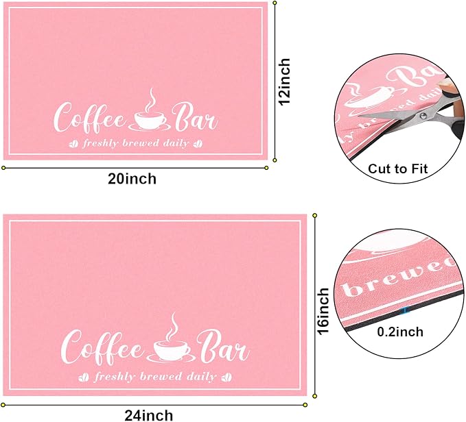 CooRug Fashion Coffee Mat, Dish Drying Mat 16" x 24" Pink | Hide Stain, Absorbent, Coffee Bar Accessories, Heat Resistant, Non-slip, Eco-friendly, Easy to Clean