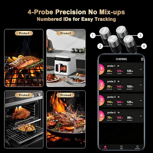 Bluetooth Wireless Meat Thermometer Digital for BBQ Grill Smoker | Instant Read Food Cooking Thermometer with Standalone Base, NIST Certified Accuracy for Air Fryer