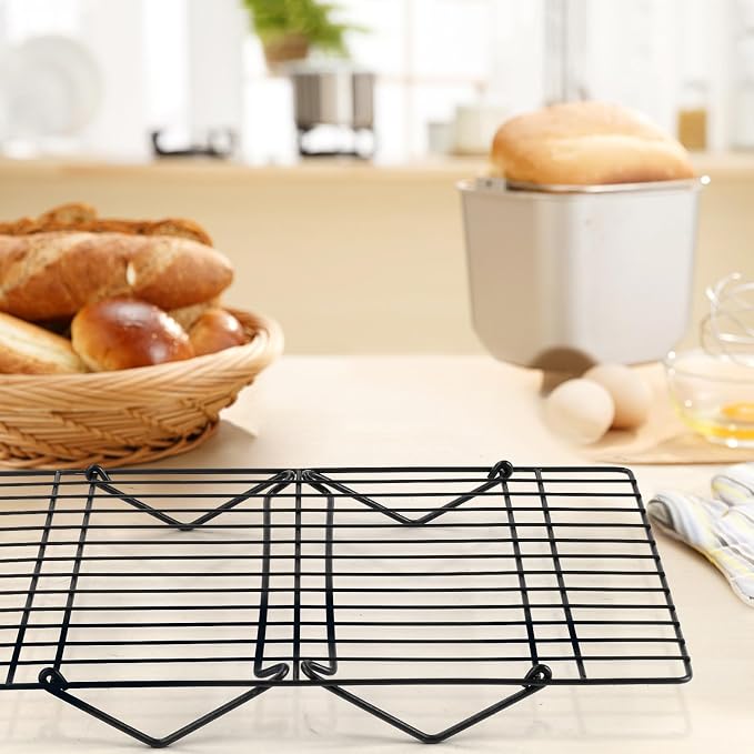 Leonyo Cooling Rack, 3 Tier Stainless Steel Stackable Cooling Racks for Baking, Cooking, Roasting, Grilling, Cool Batches of Cookie, Collapsible & Heavy Duty, Oven Safe & Easy Clean, 15" x 10", Black