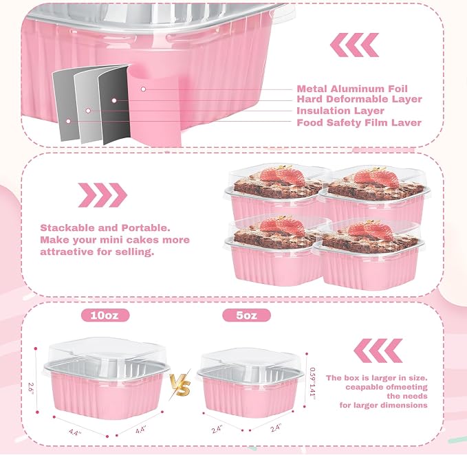 100Pack 5oz Mixcolor Mini Cake Pans with Lids Baking Cups Aluminum Foil Pans Tins, Individual Dessert Cups Containers for Sales,Party,Picnics