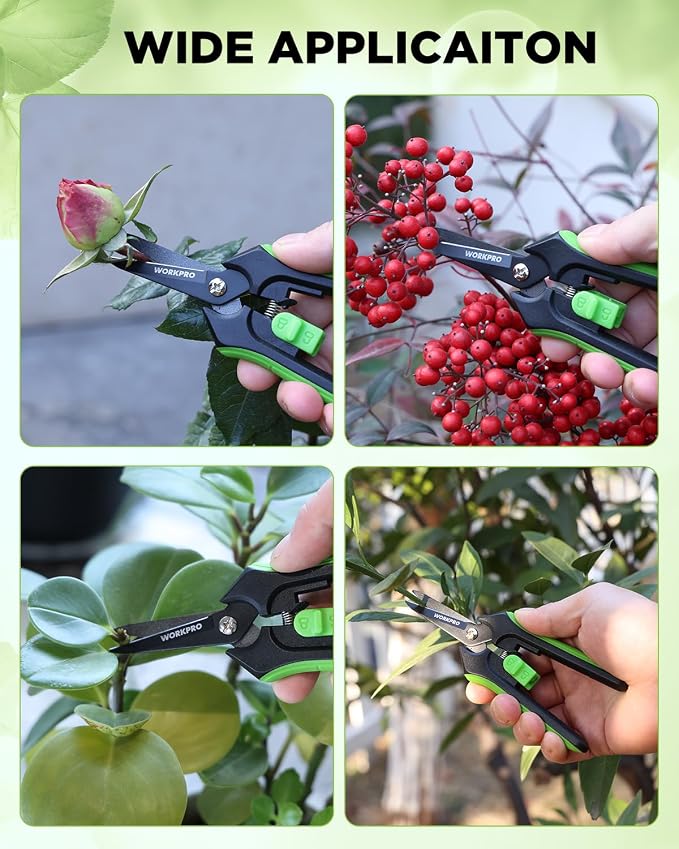 WORKPRO 6-Inch Garden Pruning Shears | High-Carbon Steel Gardening Scissors, Spring-Loaded Nonstick Pruning Shears with Safety Lock for Fruit & Vegetable Picking