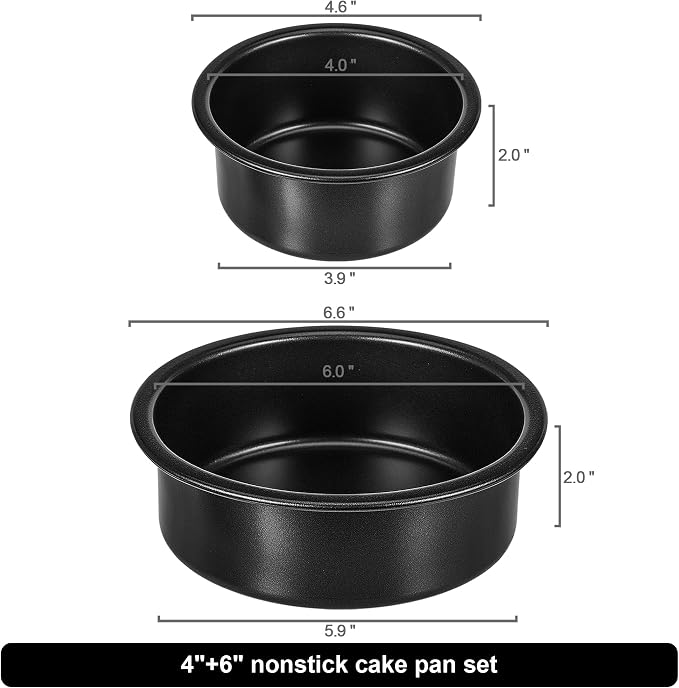 4 Inch & 6 Inch Cake Pans Set of 2, Nonstick Carbon Steel Round Cake Pans | Smash Small Cake Pans for Birthday Wedding Baking Layer Cake , Non Toxic Coating & Straight Side, Easy Clean & Easy Release