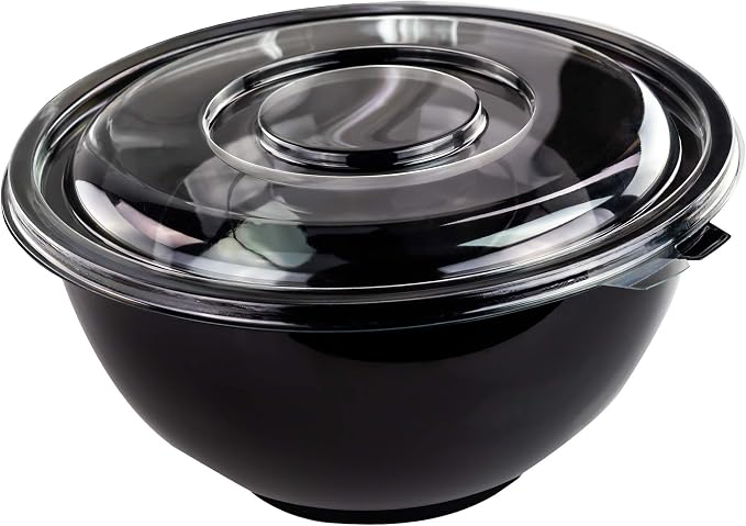 Recyclable Large 160 Oz Serving Bowls with Lids 4pk. Fit Any Party Sized Hot or Cold Food or Dessert With Our Catering-Grade Big Disposable Bowl With Cover Great for Picnic Buffet or Cookout Supplies