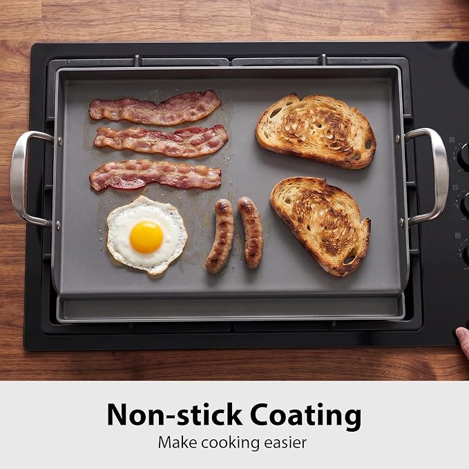 Utheer 17 x 13 Nonstick Cast Iron Griddle for Gas Grill, Flat Top Plate | Fits Weber, Nexgrill, Charbroil, Camp Chef and Kenmore grills for outdoor cooking, breakfast, burgers and flat-top meals