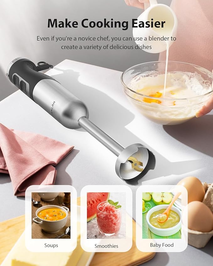 1000W Powerful Immersion Blender Handheld, 2026 New Update Hand Blender with 25-Speed and Heavy-Duty Copper Motor (Silver)