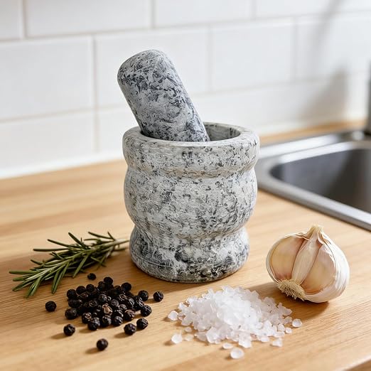 2.95" Small Granite Mortar and Pestle Set, Natural Stone Grinder | 100% natural solid granite stone. Compact portable spice crusher with non-slip base. Easy to clean kitchen tool