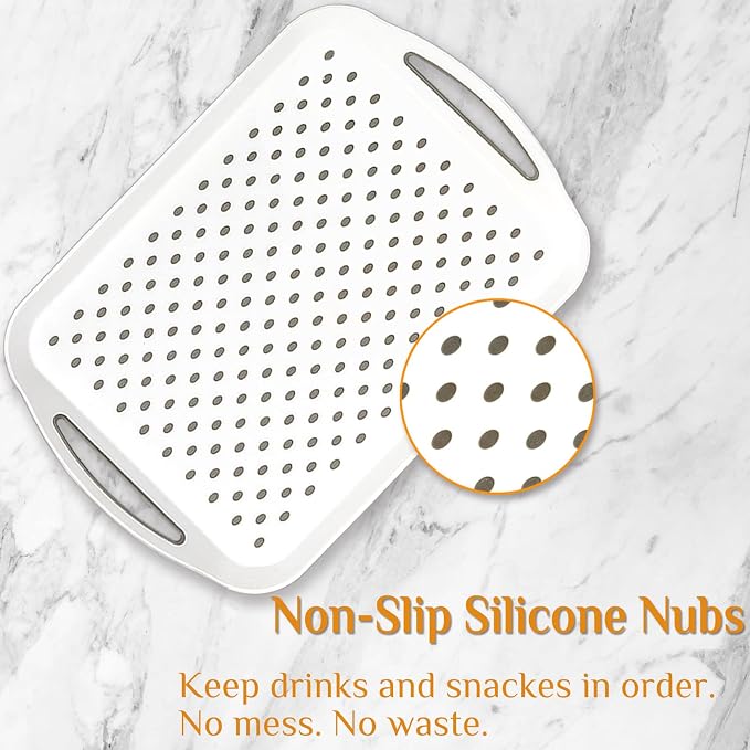 17.7" x 12.5" Anti-Slip Serving Trays with Handles, 3 Pcs X-Large Rectangular Food Serving Tray for Lap, Food Trays for Eating on Couch, Breakfast Tray, Reusable and Durable, White