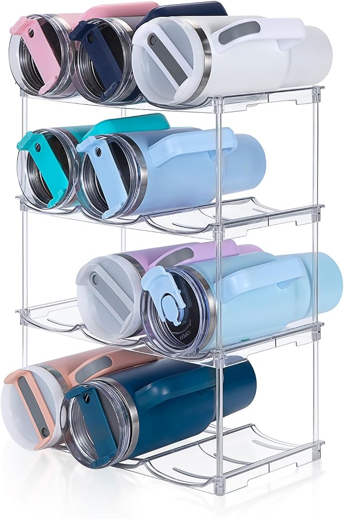 spospo Stackable Water Bottle Organizer for Stanley 40 oz Tumbler | Water Bottle Holder for Cabinet, Pantry Kitchen Organizers and Storage for Stanley Cup Accessories, Tumbler Organizer, 4 Pack