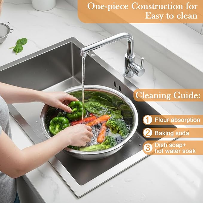 Stainless Steel Mixing Bowls,6PCS Large Mixing Bowl with Non-Slip Mat for Baking & Meal Preppers,13 Inch 8QT Metal Mixing Bowls for Home and Commercial