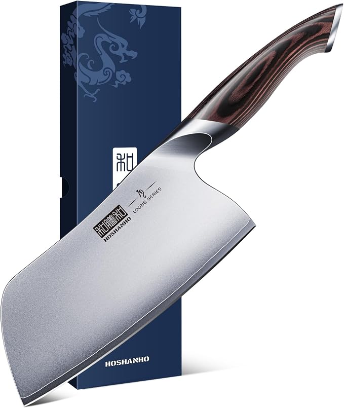 HOSHANHO 7'' Butcher Knife, Japanese Kitchen Heavy Duty Meat Cleaver Knife | Japanese High Carbon Steel Bone Cleaver Knife, Professional Cooking Knife Suitable for Home Kitchen & Restaurant