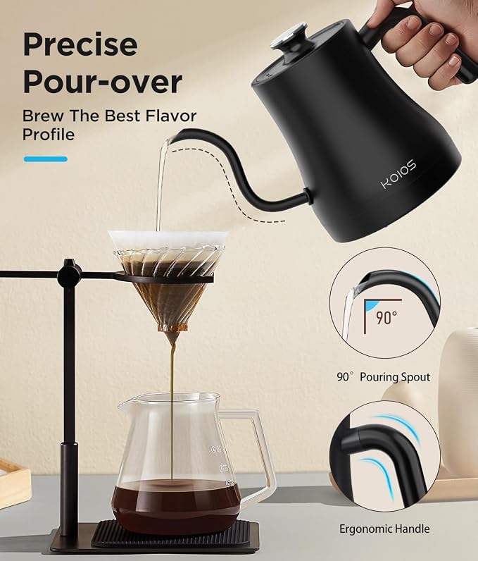 KOIOS Gooseneck Electric Kettle, ±1℉ Temp Control, Mute Mode, 4H Keep Warm | 0.8L Pour Over Kettle, 1200W Fast Heating, Stainless Steel, Coffee & Tea Brewing