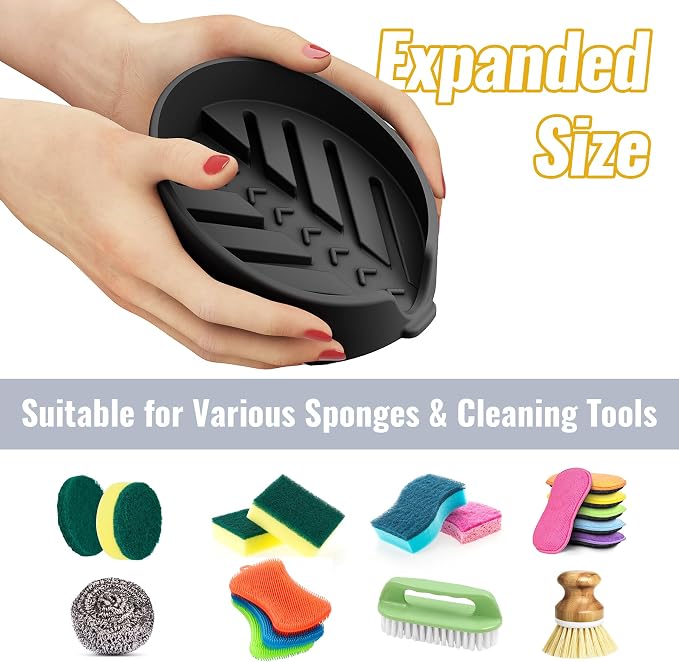 NiHome Silicone Sponge Holder for Kitchen Sink, Fits Scrub Daddy Mommy | Self-Draining Dispenser Organizer Tray, Sink Caddy Countertop Fits Soaps, Scrubber, Dishwasher Safe, Includes Brush
