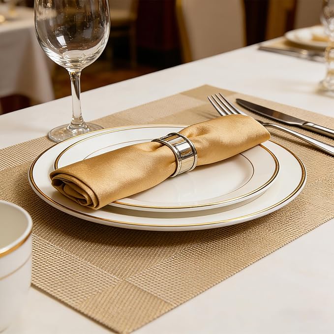 Placemats, Placemats Set of 6, Table Place Mats for Kitchen Dining, Heat-Resistant Anti-Skid Stain Washable PVC Table Mats, Easy to Cleaning Woven Vinyl Dinner Mats (Gold)