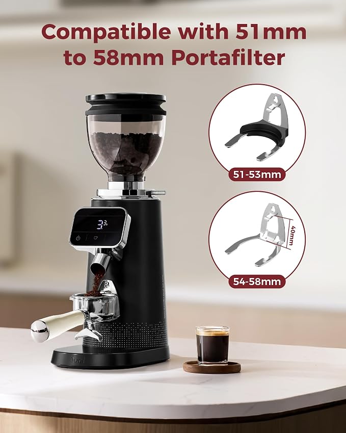 Tuni G3 64mm Flat Burr Coffee Grinder with 100 Grind Settings, Black | Electric Espresso Grinder with Single Dose, Commercial Grade, Anti-Static Tech, Touchscreen Display, Stainless Steel