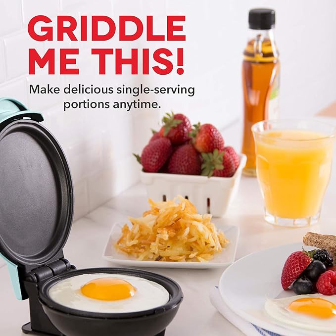 Dash Mini Maker Griddle, 4 Inch Nonstick Cooking Surface, Aqua | Compact Electric Mini Pancake Maker, Quick Heating, Single Serve Eggs, Hash Browns & Breakfast Sandwiches