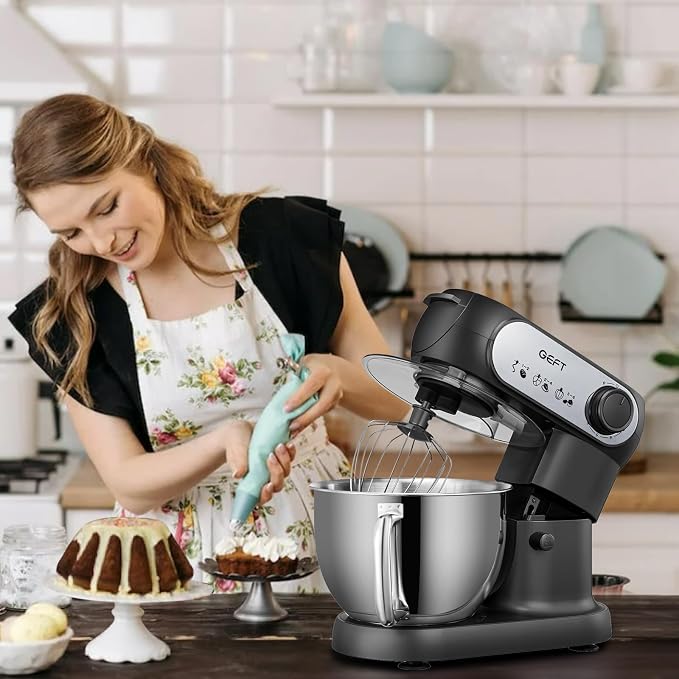 Stand Mixer, 6QT Mixers Kitchen Electric Stand Mixer,Dough Mixer Black | 600W Tilt-Head Kitchen Mixer with Stainless Steel Bowl, Dishwasher-Safe Dough Hook, Flat Beater, Wire Whisk, Splash Guard