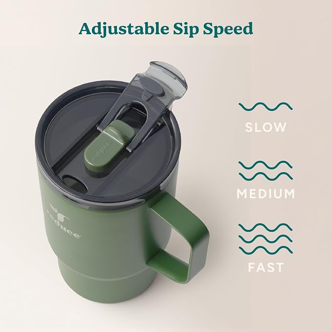 REDUCE Hot1 18 oz Insulated Stainless Steel Mug - Temperature Adjusting Lid | Dual-wall vacuum, keeps drinks hot for 6 hours, cupholder friendly, ideal for coffee & tea, Sage color