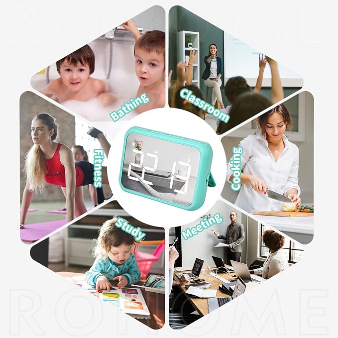 Digital Large Display Visual Timer Stopwatch for Kitchen Teacher School Classroom Cooking, Night Light Magnetic Bathroom Makeup Mirror LED Stop Clock Timer, 99 Minutes Countdown, Loud/Silent (Green)