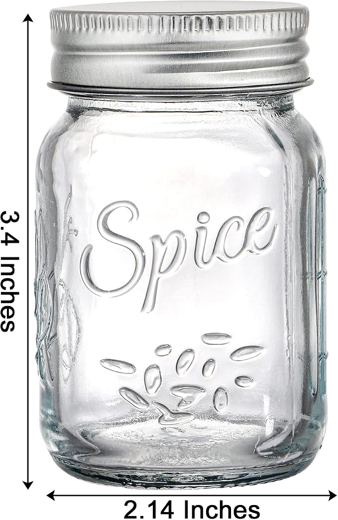 Coloch 30 Pack 4 Oz Glass Mason Spice Jar with Shaker Lids& Labels, Empty Spice Bottle Mini Mason Jars with Airtight Metal Caps and Collapsible Funnel for Herbs & Spices