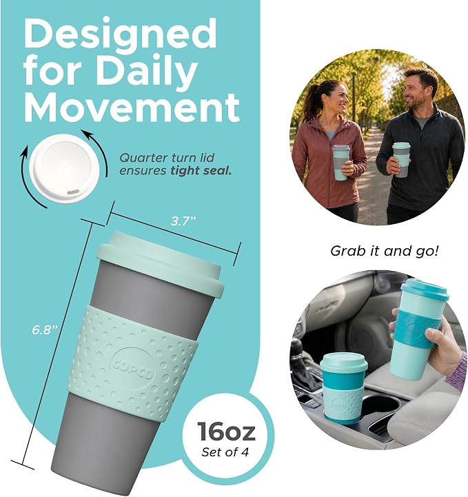 Copco Acadia Travel Mug, 16 Oz - Aqua & Mint/Aqua & Grey, Set of 4