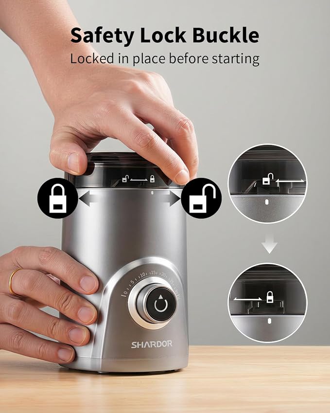 SHARDOR Electric Super Silent Blade Coffee Grinder, Timed Grind Control Rotary Knob, Adjustable Coarse to Fine for Coffee Beans, Spices & Herbs, Silver