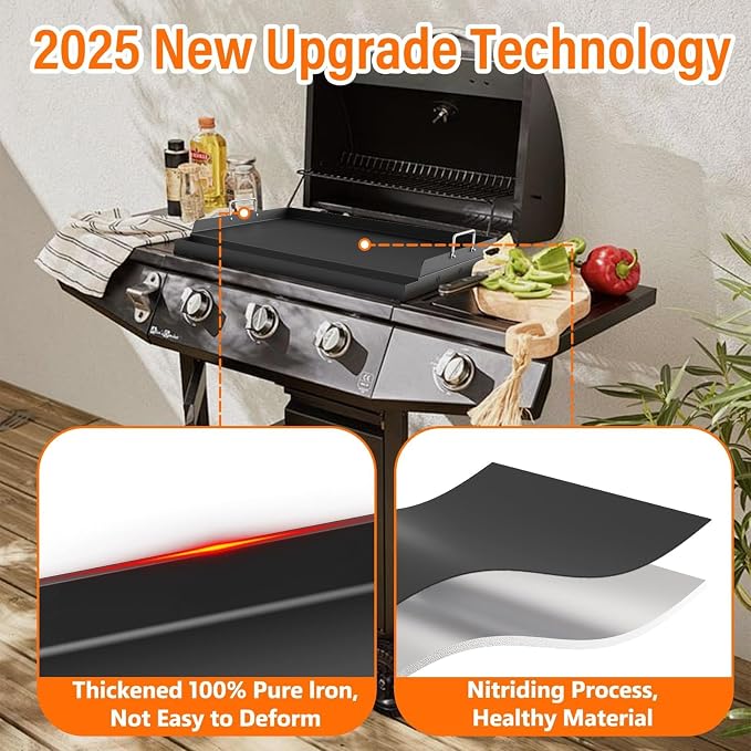 Upgrated 17" x13 " Nonstick Universal Cast Iron Griddle, Muti-Purpose Cooking Griddle for Gas Grill with Grease Groove, Pre-Seasoned Flat Top Plate Insert for Camping, Tailgating, Parties