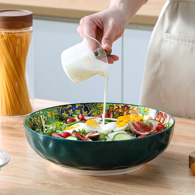 vancasso Large Serving Bowls,78 Oz Salad Bowls Set of 2, Green | Bohemian Decorative Bowls for Salad, Fruit, Pasta and Dinner, Serving Dishes Set for Party, Dishwasher & Microwave Safe