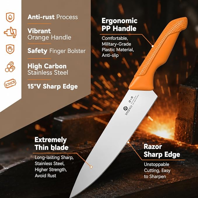 imarku 14-piece Japanese knife set, sharp, non-slip, gift box, yellow | High-carbon stainless steel, built-in sharpener, space-saving design, ideal for everyday cooking and as a gift
