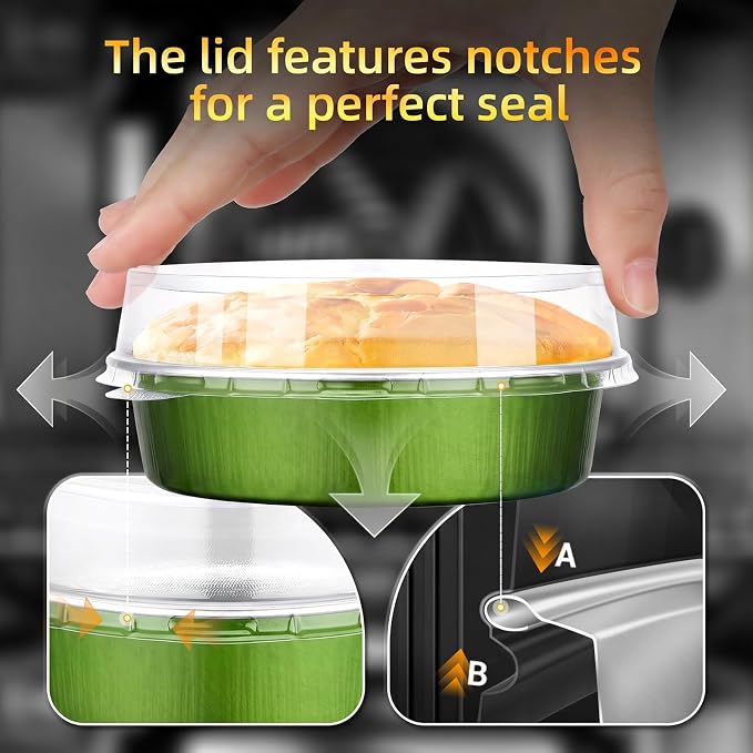Beasea Mini Pie Pans with Lids, 120 Pack 7.3oz Avocado Green Disposable Aluminum Foil Pie Tart Baking Cups Tins, 4 Inch Mini Cake Pans Individual Dessert Containers Oven Dishes for Tart Cheesecake