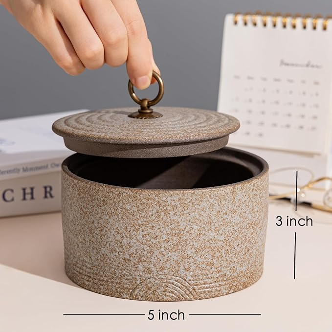 Ceramic Canister,16.9 Oz /500ml Clay Food Storage Jar -Stone White | Easy Open Anti-caking jar for Salt, Sugar,Tea,Coffee Beans,Herb,Candy,Spices,Nuts