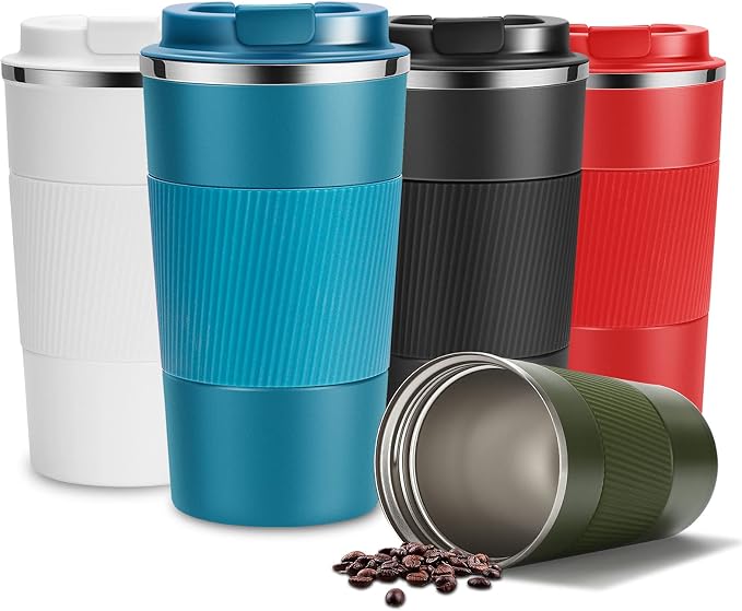 YINJAM Travel Mug Reusable Insulated Coffee Cups Vacuum Insulation Stainless Steel Thermal Tumbler for Hot Cold Drinks (Blue, 380ml)