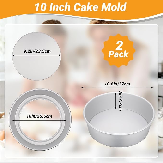 Beasea Round Cake Pans, 2 Pack 10 Inch Aluminum Alloy Large Cheesecake Pan with Removable Bottom, Layer Cake Tin Mold for Baking Oven