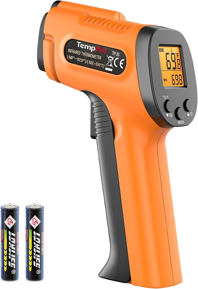 TempPro TempScan Infrared Thermometer Gun for Pizza Oven Griddle HVAC | Temperature Gun with Adjustable Emissivity, Infrared Thermometer for Cooking, Temp Gun with -58~1022°F (Previously ThermoPro)