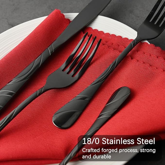 Black Silverware Set for 4, 18/0 Stainless Steel Frosted & Mirror Finish 20-Piece Flatware Set, Modern Cutlery Set for Wedding Restaurant Housewarming Party Event Serving For 4