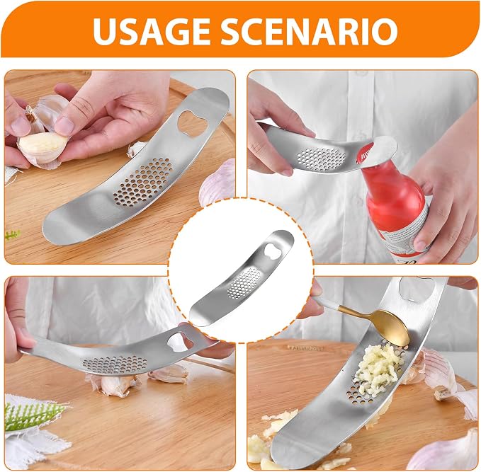 Garlic Press, Stainless Steel Garlic Mincer with Bottle Opener - Garlic Rocker Mincer Press Dishwasher Safe Compact & Durable Tool for Home Cooking