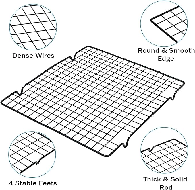 2 Pack Cooling Rack for Baking Cooking, 11" * 10" Squares Wire Racks | Small, Squares Grids, Oven Safe Cookie Cooling Rack, Roasting, Grilling, Drying