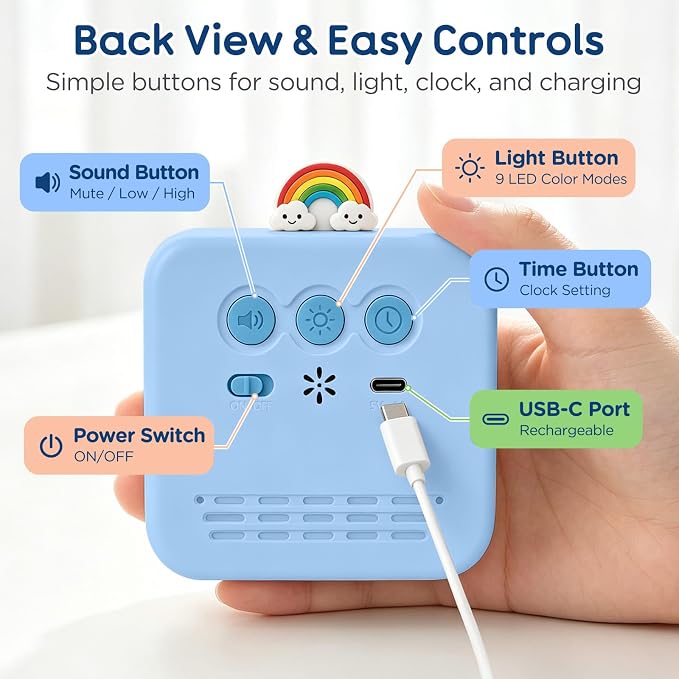 Digital Visual Timer for Kids with 12-Star Rainbow Display & 9 Color Modes | 99-Minute Count-Up & Countdown Timer with Silent Mode & Pause for Classroom, Home, Kitchen, Rechargeable, Blue