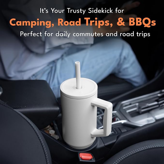 Elemental Spill Proof 40oz Insulated Tumbler with Handle & Straw Travel Mug | Stainless Steel Commuter Travel Coffee Mug for Cold Beverages, Includes 2 Straws & a Spill Proof Lid for Everyday Use