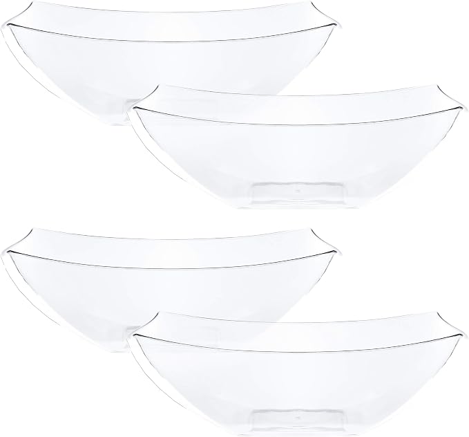 PLASTICPRO Disposable 64 ounce Square Serving Bowls, Party Snack or Salad Bowl, Large Plastic Crystal Clear Pack of 4