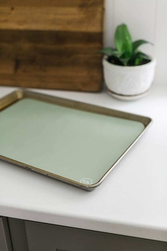 Silicone Oven Baking Mats BPA Free, Extra Thick, Half Sheet 16 in by 11.75 in, Set of 2, Green and Gray