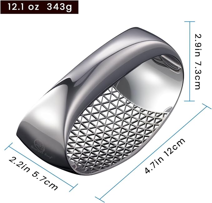 Gourmet Easy Stainless Steel Garlic Press Rocker with Eject Base & Scraper | Innovative 3D Cutting, Easy Crush & Clean Garlic Mincer, Premium Garlic Tool with Ergonomic Grip, 5-Year Warranty
